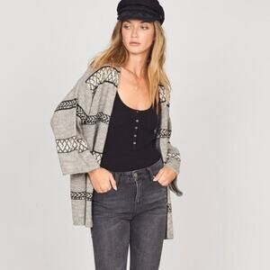 Amuse Society Let's Chill Cardigan Gray Wool Open Front Boho Sweater Size M/L